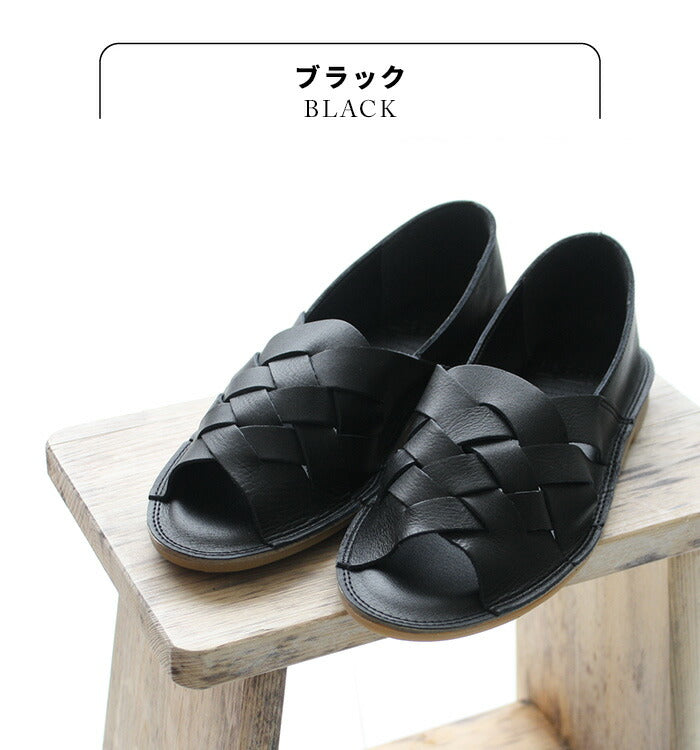 [サンダルレディースぺたんこ歩きやすい]本革メッシュオープントゥシューズRecipe/日本製40代50代60代30代女性スリッポンレザーサンダルレザーシューズ夏柔らかい革靴2E相当牛革フラットシューズ歩きやすい