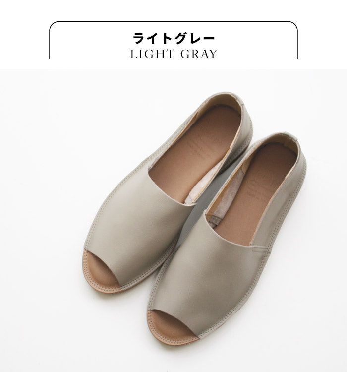 [サンダルレディースぺたんこ歩きやすい]本革LカットオープントゥシューズRecipe/日本製40代50代60代30代女性スリッポンレザーサンダルレザーシューズ夏柔らかい革靴2E相当牛革フラットシューズ歩きやすい