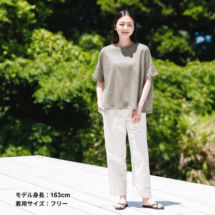 [Tシャツレディース半袖ゆったり]プレミアムヘビーリネン100％ドロップショルダーTシャツ/日本製40代50代60代30代女性リネン麻麻100カジュアル大きいサイズ無地シンプル大人服春夏秋