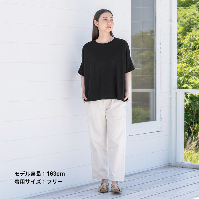[Tシャツレディース半袖ゆったり]プレミアムヘビーリネン100％ドロップショルダーTシャツ/日本製40代50代60代30代女性リネン麻麻100カジュアル大きいサイズ無地シンプル大人服春夏秋