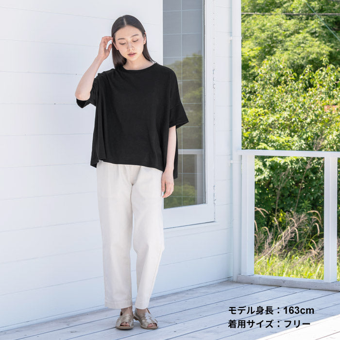 [Tシャツレディース半袖ゆったり]プレミアムヘビーリネン100％ドロップショルダーTシャツ/日本製40代50代60代30代女性リネン麻麻100カジュアル大きいサイズ無地シンプル大人服春夏秋