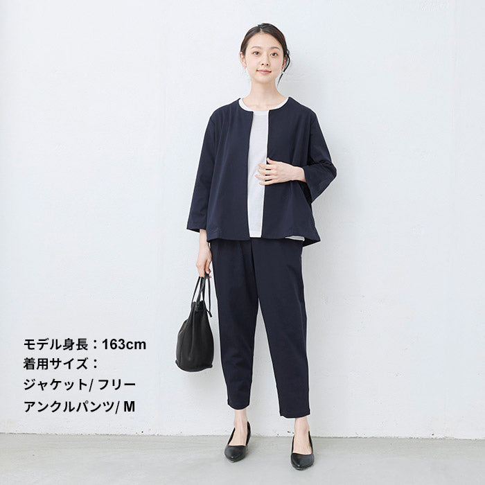 [セットアップレディース40代きれいめおしゃれ着痩せ]しっかり厚手フレンチリネン100％ヘビーキャンバスモックネック+アンクルパンツセット/日本製50代60代30代女性ファッションリネンブラウスシャツ麻100