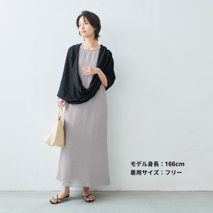 [ワンピース夏レディースノースリーブ]やわらかコットン100%六重ガーゼワンピース/日本製30代40代50代60代女性きれいめ綿コットンガーゼノースリワンピマキシ丈マキシ春黒シンプルナチュラルゆったりルームウェア