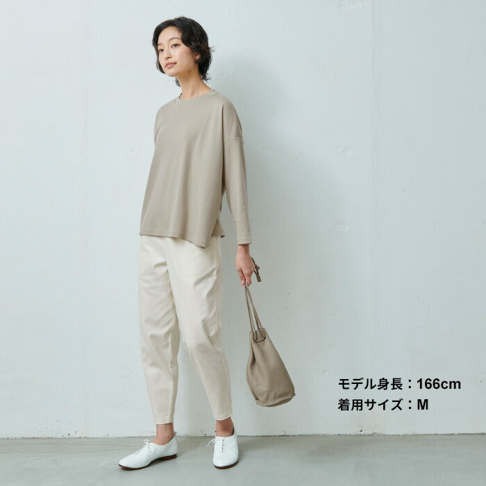 [テーパードパンツレディースきれいめ]コットン100％しっかり厚手ヘリンボンアンクルパンツ/日本製40代50代60代30代女性ファッションウエストゴムコットン綿カジュアル春夏秋きれいめ白ネイビー