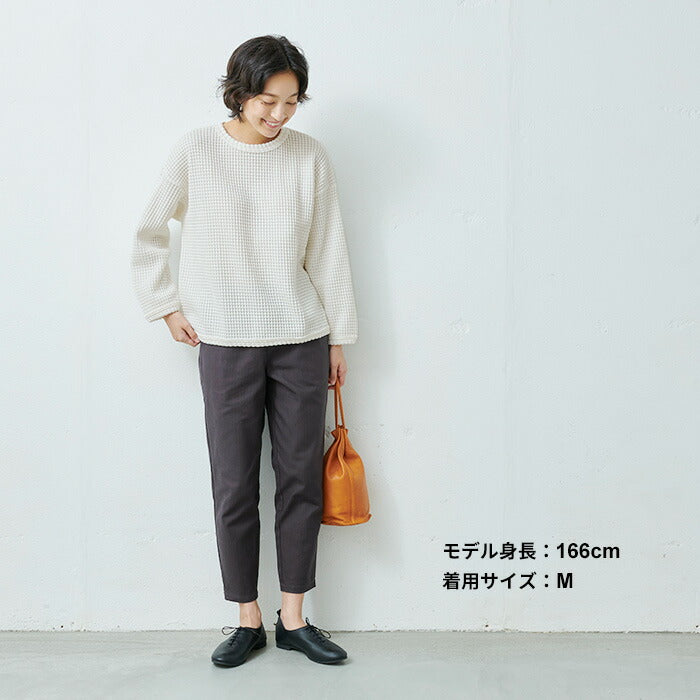 [テーパードパンツレディースきれいめ]コットン100％しっかり厚手ヘリンボンアンクルパンツ/日本製40代50代60代30代女性ファッションウエストゴムコットン綿カジュアル春夏秋きれいめ白ネイビー
