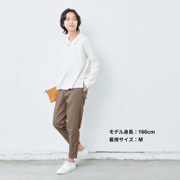 [テーパードパンツレディースきれいめ]コットン100％しっかり厚手ヘリンボンアンクルパンツ/日本製40代50代60代30代女性ファッションウエストゴムコットン綿カジュアル春夏秋きれいめ白ネイビー