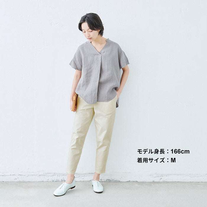 [テーパードパンツレディースきれいめ]コットン100％しっかり厚手ヘリンボンアンクルパンツ/日本製40代50代60代30代女性ファッションウエストゴムコットン綿カジュアル春夏秋きれいめ白ネイビー