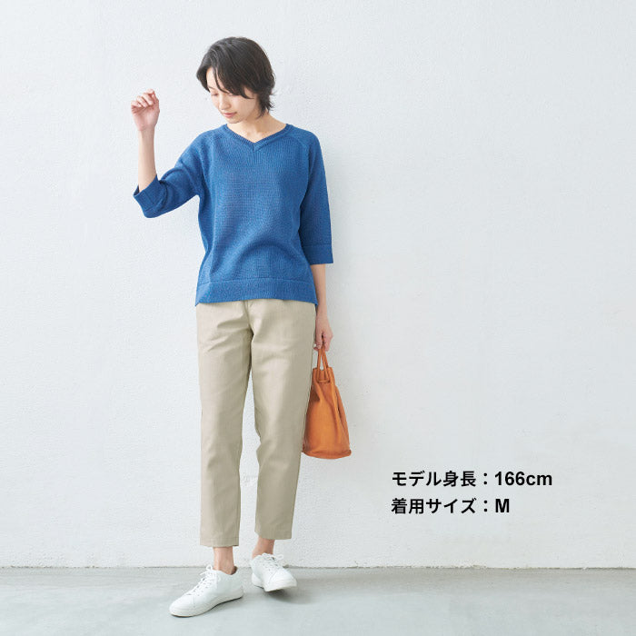[テーパードパンツレディースきれいめ]コットン100％しっかり厚手ヘリンボンアンクルパンツ/日本製40代50代60代30代女性ファッションウエストゴムコットン綿カジュアル春夏秋きれいめ白ネイビー