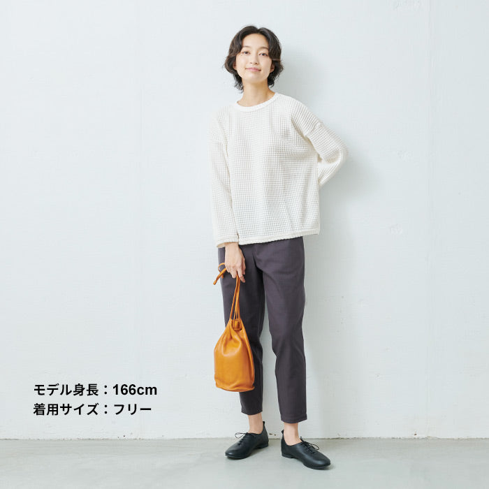 [薄手トレーナーレディース]ツートーンカラーワッフルトレーナー/日本製40代50代60代30代女性ファッションゆったりワッフルtシャツ長袖綿コットンカジュアルサーマルシンプル大人服春秋冬