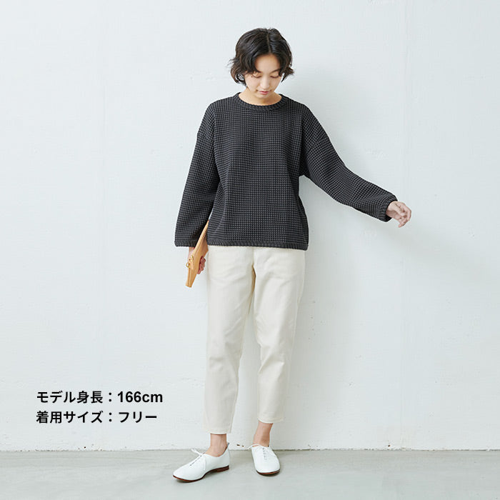 [薄手トレーナーレディース]ツートーンカラーワッフルトレーナー/日本製40代50代60代30代女性ファッションゆったりワッフルtシャツ長袖綿コットンカジュアルサーマルシンプル大人服春秋冬