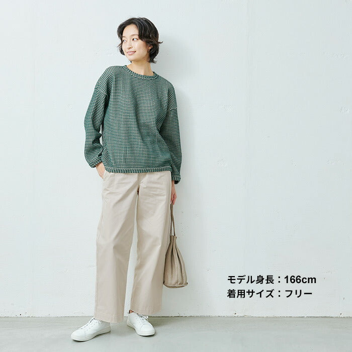 [薄手トレーナーレディース]ツートーンカラーワッフルトレーナー/日本製40代50代60代30代女性ファッションゆったりワッフルtシャツ長袖綿コットンカジュアルサーマルシンプル大人服春秋冬