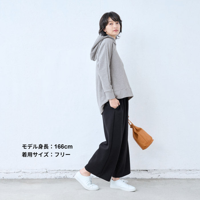 [ウールパンツレディースワイドパンツ]ウール360度ストレッチセミワイドアンクルパンツ/日本製40代50代60代30代女性ウエストゴムウール混毛きれいめ暖か秋冬チェックチャコールネイビーブラック