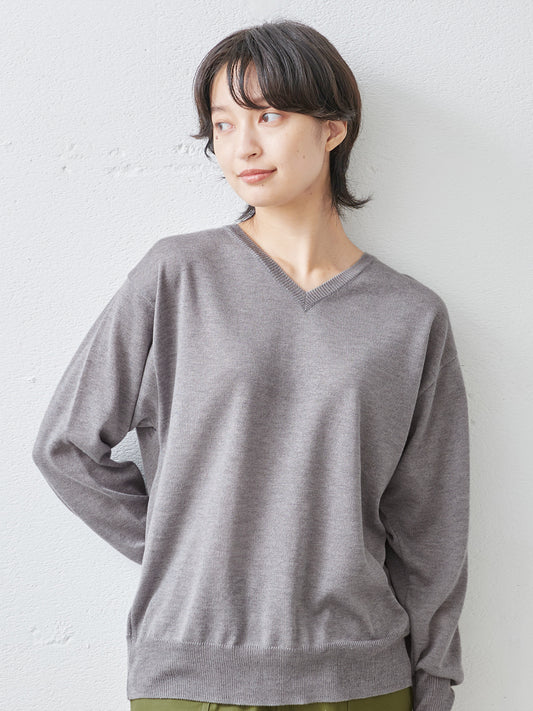 シルク混 Vネック セーター