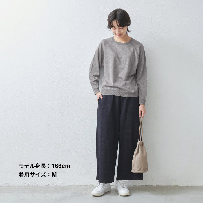[ニットセーターレディースハイゲージ]シルク混クルーネックセーター/日本製40代50代60代30代女性ファッション長袖絹ベーシックシンプル薄手ニット大人服春秋冬無地