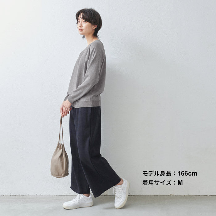 [ニットセーターレディースハイゲージ]シルク混クルーネックセーター/日本製40代50代60代30代女性ファッション長袖絹ベーシックシンプル薄手ニット大人服春秋冬無地