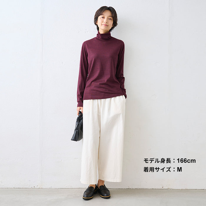 呼吸するウール100％ タートルネックプルオーバー ボルドー