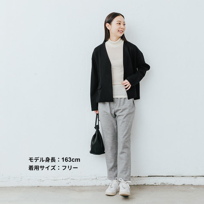 [ノーカラージャケットフォーマルレディース]強圧縮ウール100％フラップポケットジャケット/日本製40代50代60代30代女性ファッションゆったりVネックおしゃれ羽織り卒業式入学式母親ママ服装結婚式参観日