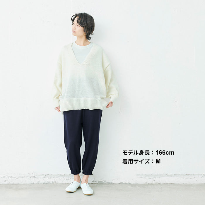 [ジョガーパンツレディースキレイめ秋冬]圧縮ウール100％裾ギャザーパンツ/日本製40代50代60代30代女性ファッションウエストゴムウール100％毛100暖かゆったりカジュアル