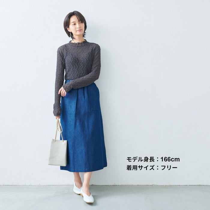 [フォーマルトップスレディース]オーガニックコットンレースプルオーバー/日本製40代50代30代女性ラフオフィスミセスブラウスナチュラル入学式卒業式薄手長袖インナーシアーシースルーハイネック花柄シンプル