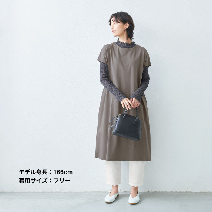 [フォーマルトップスレディース]オーガニックコットンレースプルオーバー/日本製40代50代30代女性ラフオフィスミセスブラウスナチュラル入学式卒業式薄手長袖インナーシアーシースルーハイネック花柄シンプル