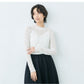 [フォーマルトップスレディース]オーガニックコットンレースプルオーバー/日本製40代50代30代女性ラフオフィスミセスブラウスナチュラル入学式卒業式薄手長袖インナーシアーシースルーハイネック花柄シンプル