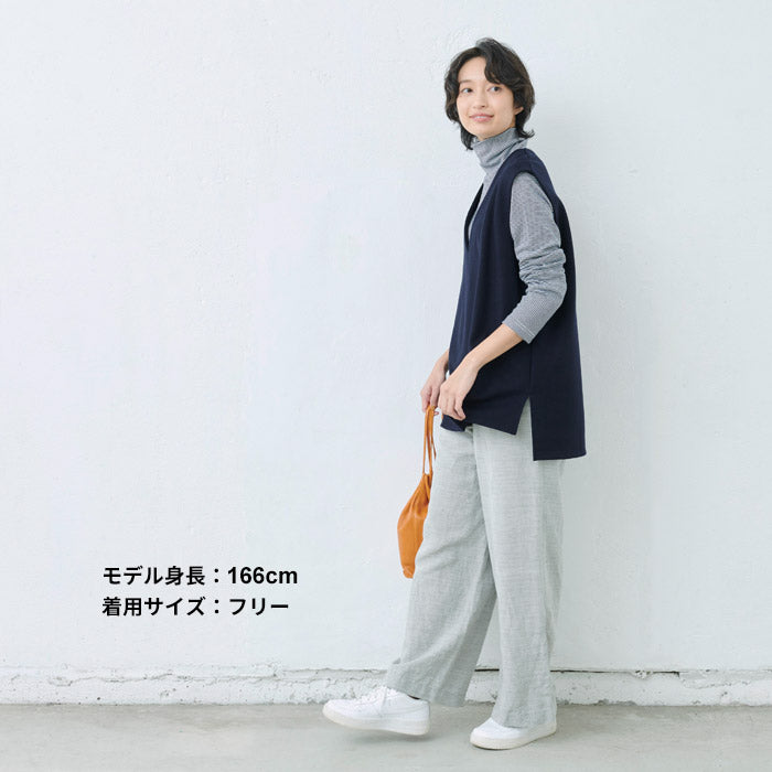 [レディース秋冬ベスト]圧縮ウール100%ベスト/日本製40代50代30代女性ラフ楽紺黒Vネックシンプル仕事オフィスミセスウール大きめゆったりナチュラル冬秋すっきり上質