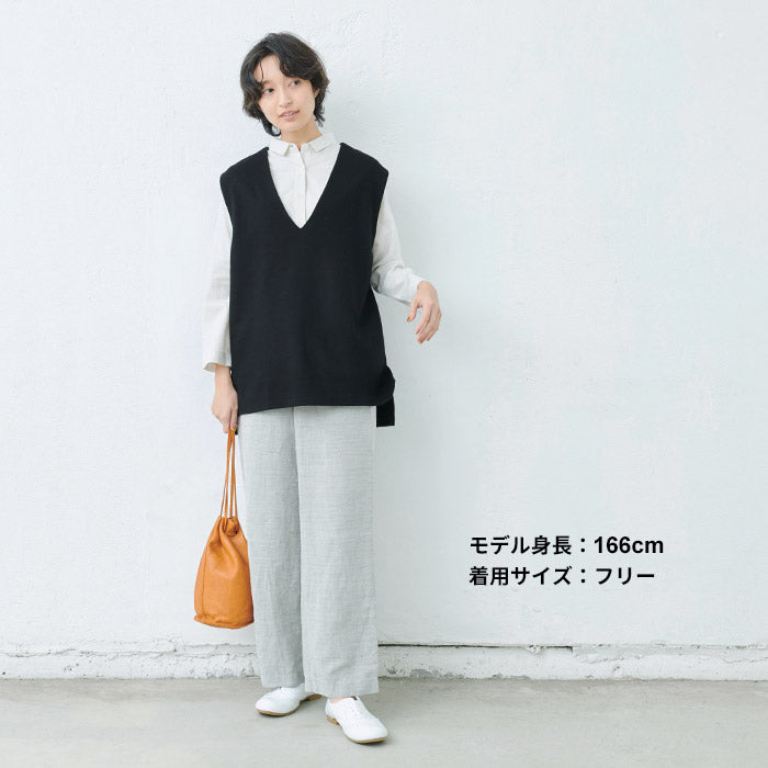 [レディース秋冬ベスト]圧縮ウール100%ベスト/日本製40代50代30代女性ラフ楽紺黒Vネックシンプル仕事オフィスミセスウール大きめゆったりナチュラル冬秋すっきり上質