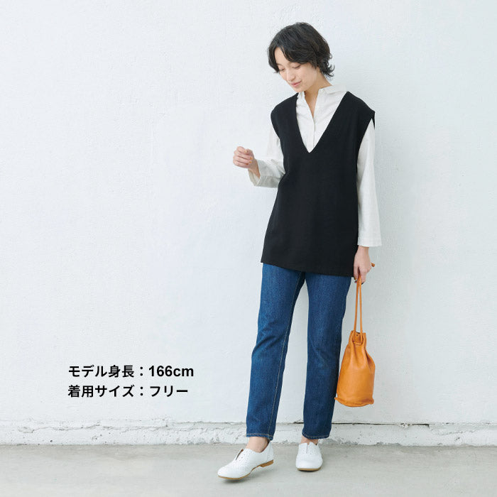 [レディース秋冬ベスト]圧縮ウール100%ベスト/日本製40代50代30代女性ラフ楽紺黒Vネックシンプル仕事オフィスミセスウール大きめゆったりナチュラル冬秋すっきり上質