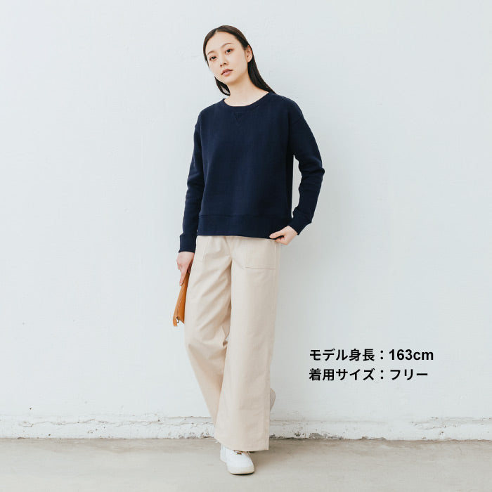 [ワイドパンツレディース春]コットン100％キャンバスベイカーワイドパンツ/日本製40代50代60代30代女性ファッションウエストゴム綿100％ゆったりカジュアルベイカーパンツ