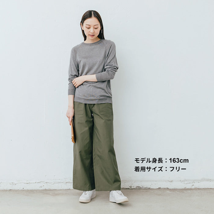 [ワイドパンツレディース春]コットン100％キャンバスベイカーワイドパンツ/日本製40代50代60代30代女性ファッションウエストゴム綿100％ゆったりカジュアルベイカーパンツ