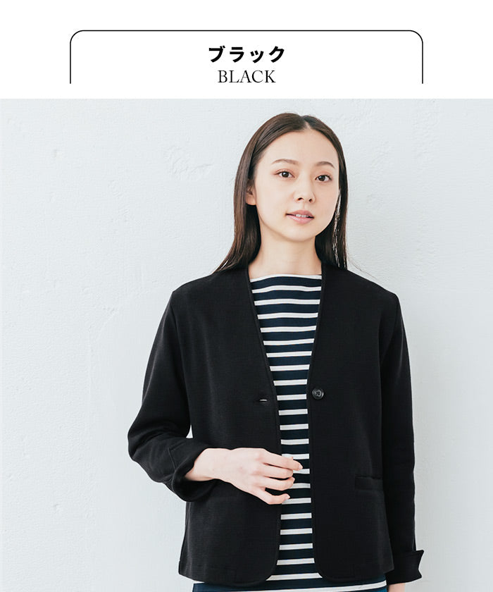 [ノーカラージャケットフォーマルレディース]強圧縮ウール100％フラップポケットジャケット/日本製40代50代60代30代女性ファッションゆったりVネックおしゃれ羽織り卒業式入学式母親ママ服装結婚式参観日