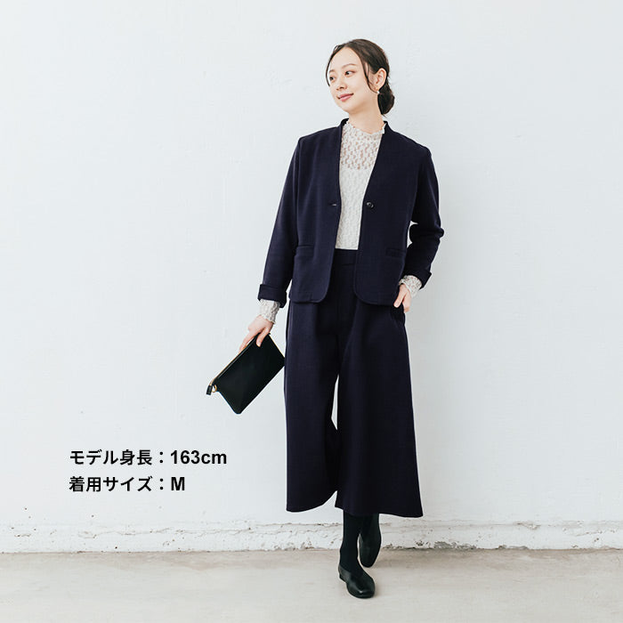 [卒業式セットアップ40代]ウール混360度ストレッチジャケット+ガウチョパンツ/日本製30代50代卒業式スーツ母40代体型カバーおしゃれ入学式パンツスーツママスーツフォーマルスーツ結婚式