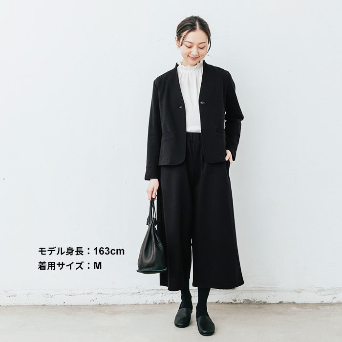 [卒業式セットアップ40代]ウール混360度ストレッチジャケット+ガウチョパンツ/日本製30代50代卒業式スーツ母40代体型カバーおしゃれ入学式パンツスーツママスーツフォーマルスーツ結婚式