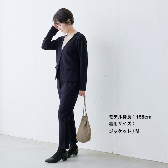 [卒業式セットアップ40代]コットンツイードジャケット+タックワイドパンツ/日本製30代50代おしゃれ洗えるストレッチ入学式母パンツスーツレディースママスーツフォーマルスーツ結婚式七五三