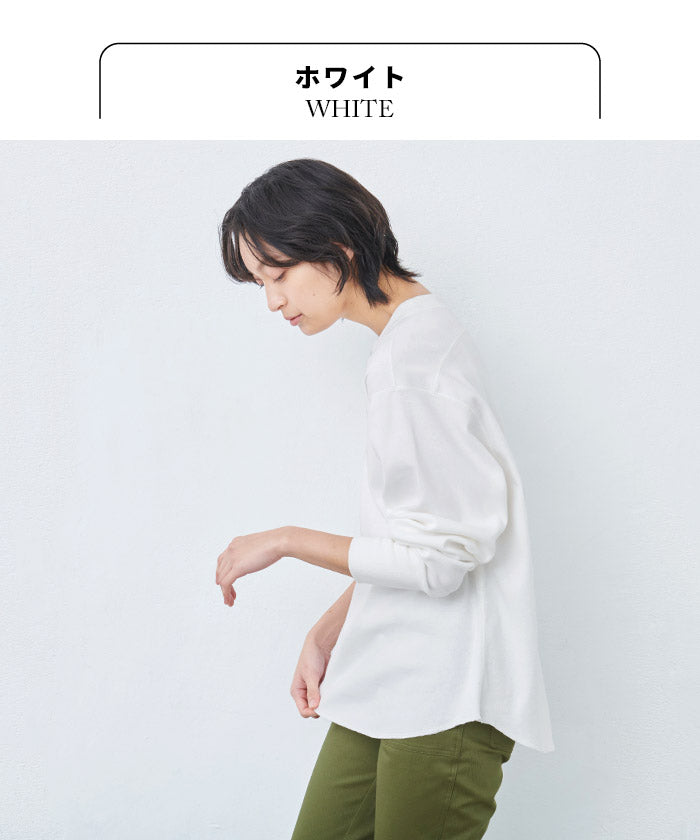 [Tシャツ長袖トップスレディース]コットン100%フライスリブ使いプルオーバー/日本製40代50代30代女性綿100％ゆったり綿コットンボーダー無地インナートレーナーニット上品きれいめシンプル着回しナチュラル