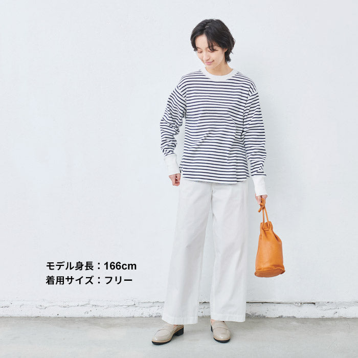 [Tシャツ長袖トップスレディース]コットン100%フライスリブ使いプルオーバー/日本製40代50代30代女性綿100％ゆったり綿コットンボーダー無地インナートレーナーニット上品きれいめシンプル着回しナチュラル
