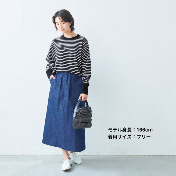 [Tシャツ長袖トップスレディース]コットン100%フライスリブ使いプルオーバー/日本製40代50代30代女性綿100％ゆったり綿コットンボーダー無地インナートレーナーニット上品きれいめシンプル着回しナチュラル