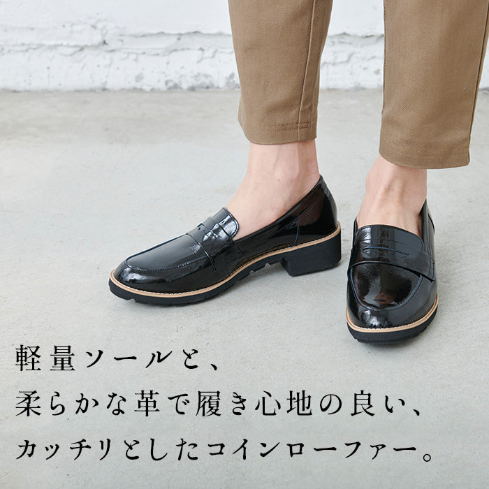 [ローファーレディース痛くない大人厚底]コインローファーRecipeRP-309/日本製40代50代60代30代女性ファッションレザーシューズ革靴2E相当牛革歩きやすいフォーマルマニッシュトラッドカジュアルオフィスレシピ