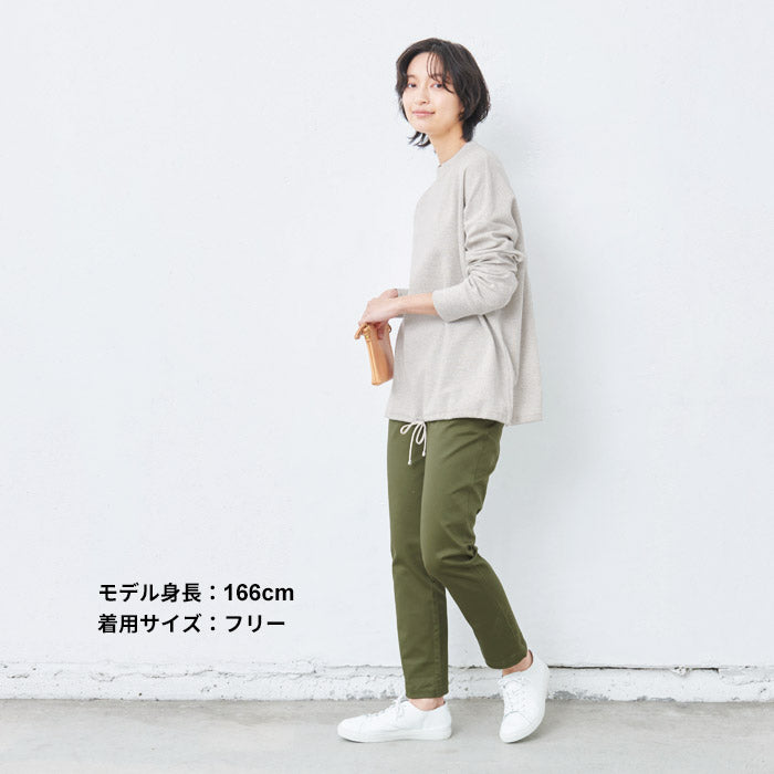 [長袖トップスレディース]コットン100%サーマル2WAYトレーナー/日本製40代50代30代女性綿100％ゆったり綿コットン無地プルオーバー大きめカジュアルきれいめシンプル着回しナチュラルTシャツ