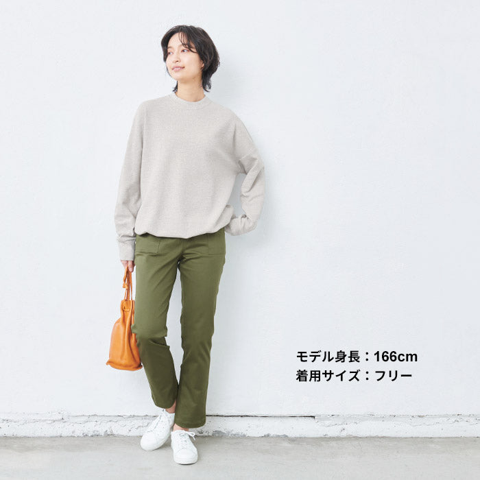 [長袖トップスレディース]コットン100%サーマル2WAYトレーナー/日本製40代50代30代女性綿100％ゆったり綿コットン無地プルオーバー大きめカジュアルきれいめシンプル着回しナチュラルTシャツ