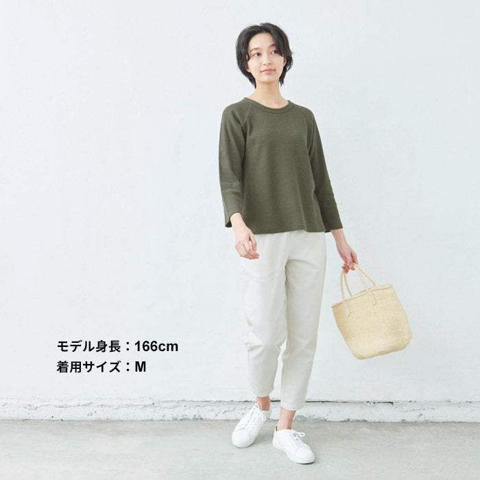 [Tシャツ長袖トップスレディース]ふわふわワッフル八分袖プルオーバー/日本製40代50代30代女性綿100％コットン100％ゆったり綿コットン無地インナー8分袖カジュアルきれいめシンプル