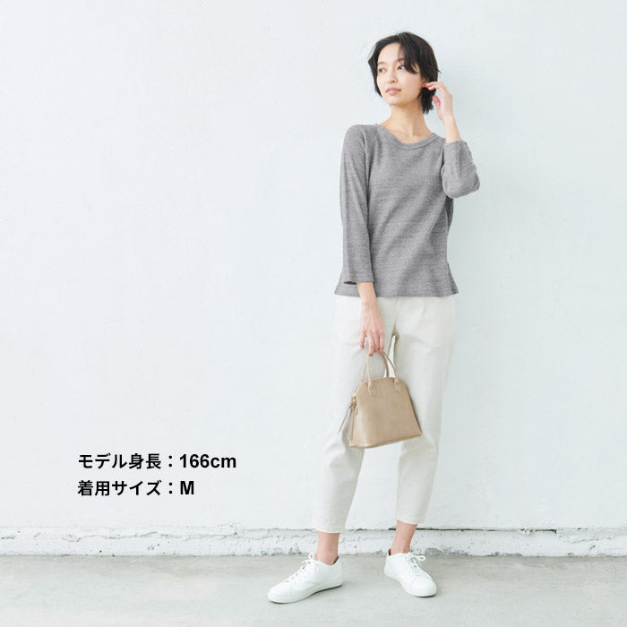 [Tシャツ長袖トップスレディース]ふわふわワッフル八分袖プルオーバー/日本製40代50代30代女性綿100％コットン100％ゆったり綿コットン無地インナー8分袖カジュアルきれいめシンプル