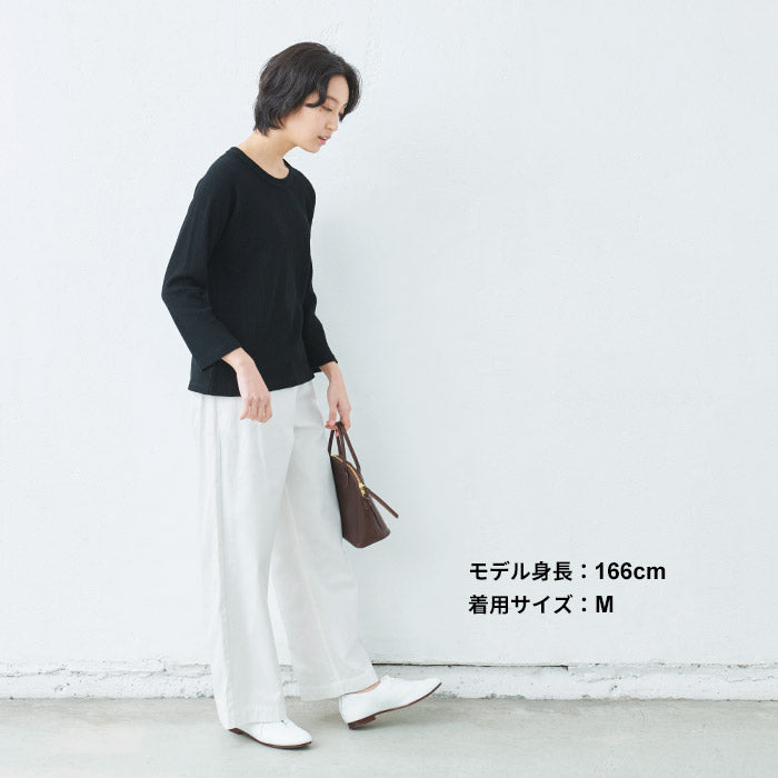 [Tシャツ長袖トップスレディース]ふわふわワッフル八分袖プルオーバー/日本製40代50代30代女性綿100％コットン100％ゆったり綿コットン無地インナー8分袖カジュアルきれいめシンプル
