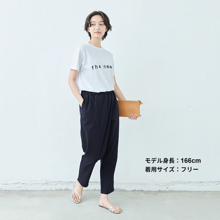 [ストレッチパンツレディースラップパンツ]強撚糸コットン100%ラップ風パンツ/日本製40代50代60代30代女性ファッションウエストゴム綿100%アンクルパンツすっきり上品大人接触冷感紺黒