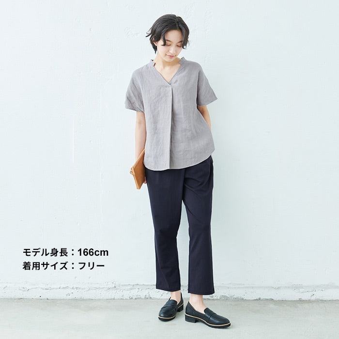 [ストレッチパンツレディースラップパンツ]強撚糸コットン100%ラップ風パンツ/日本製40代50代60代30代女性ファッションウエストゴム綿100%アンクルパンツすっきり上品大人接触冷感紺黒