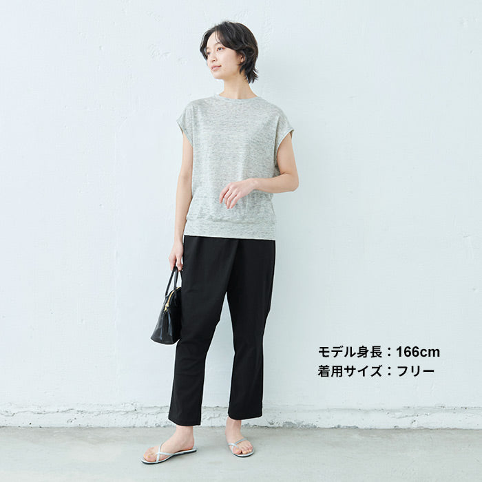 [ストレッチパンツレディースラップパンツ]強撚糸コットン100%ラップ風パンツ/日本製40代50代60代30代女性ファッションウエストゴム綿100%アンクルパンツすっきり上品大人接触冷感紺黒