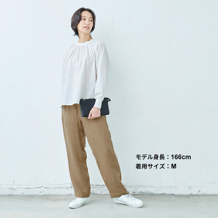 [リネンワイドパンツレディース]天然染めリネン100%へリンボンセミワイドパンツ/日本製40代50代60代30代ファッション女性夏涼しいリネンパンツレディース大きいサイズウエストゴム麻100％イージーパンツ薄手