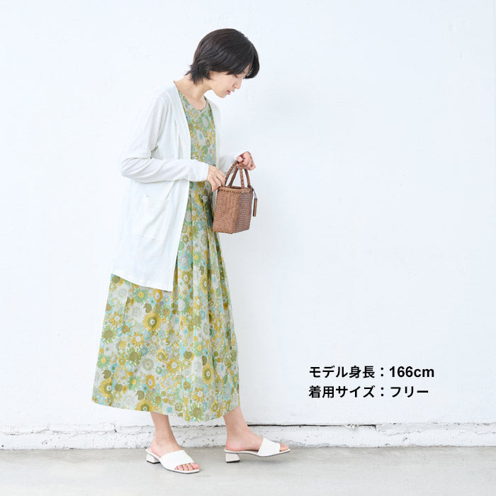 [ワンピレディースコットン夏花柄]リバティプリントワンピース/日本製メール便可40代50代60代30代女性ファッションリバティLIBERTYきれいめロングノースリーブワンピースコットン100%綿100%春夏