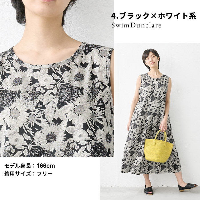 [ワンピレディースコットン夏花柄]リバティプリントワンピース/日本製メール便可40代50代60代30代女性ファッションリバティLIBERTYきれいめロングノースリーブワンピースコットン100%綿100%春夏