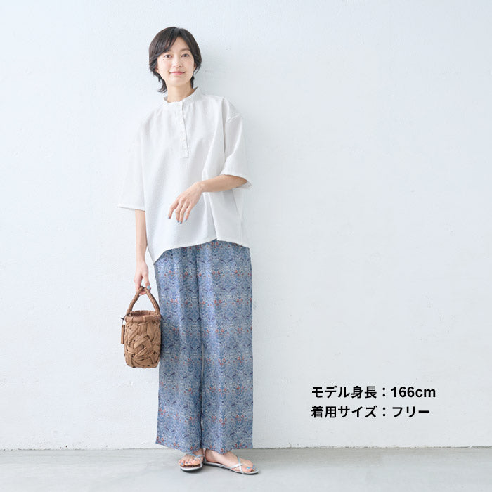 [ストレッチパンツレディースラップパンツ]強撚糸コットン100%ラップ風パンツ/日本製40代50代60代30代女性ファッションウエストゴム綿100%アンクルパンツすっきり上品大人接触冷感紺黒